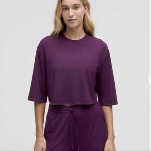 Lululemon Modal Relaxed-Fit Cropped Short-Sleeve Shirt Dramatic Magenta